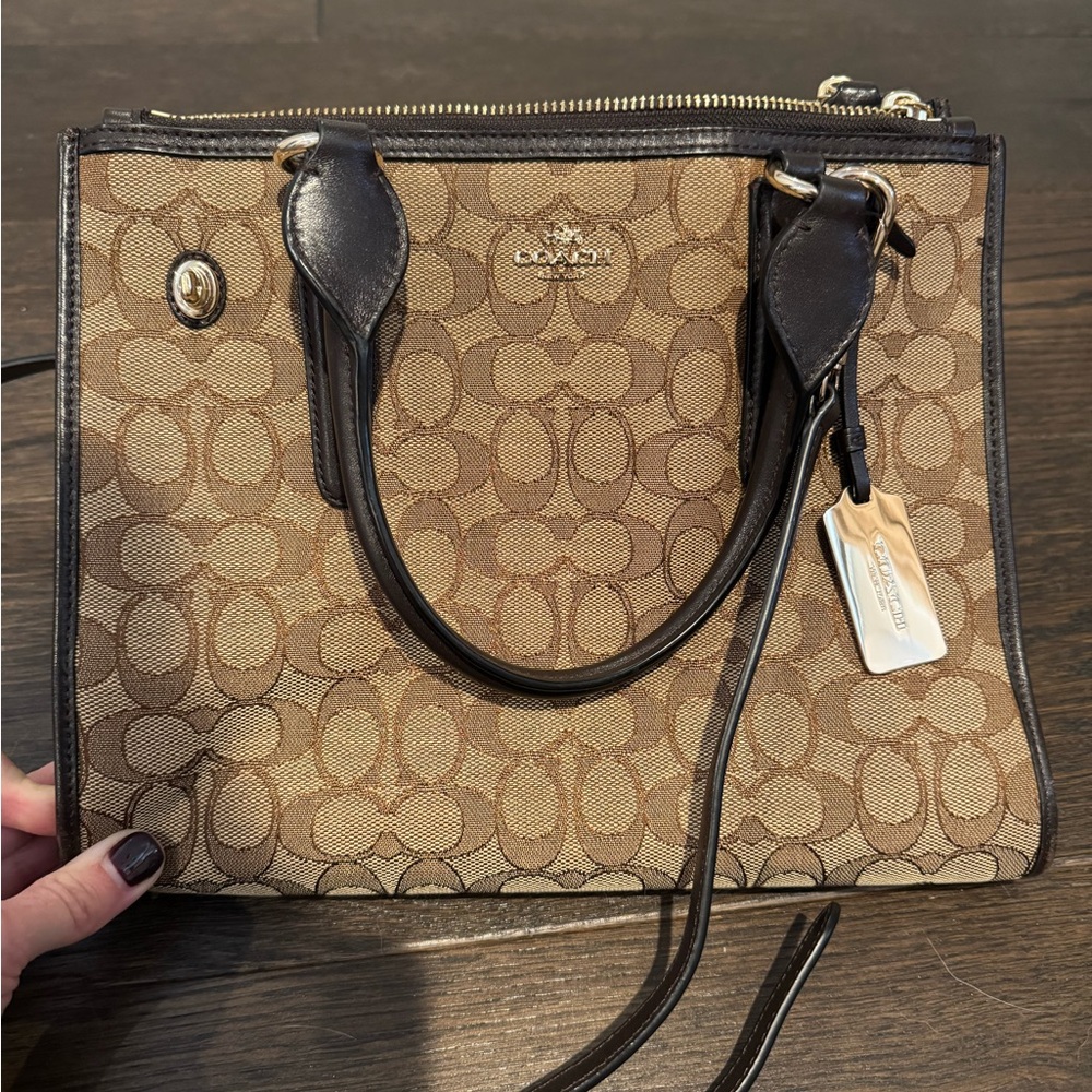 Coach Tan and Black Signature Satchel